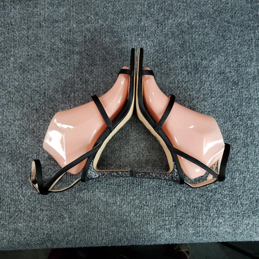 J.CREW Shoes Womens Size 9 Black Strappy‎ Leather Polyester Block Heel BP333